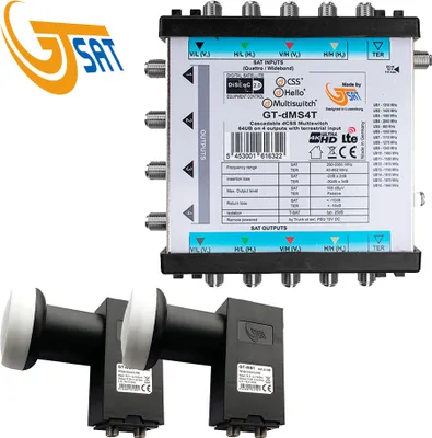 Produktbild von GT-SAT Unicable-Multiswitch GT-dMS4T 4x16UB für bis zu 64 Teilnehmer - 4K/UHD + 2X Wideband LNBs