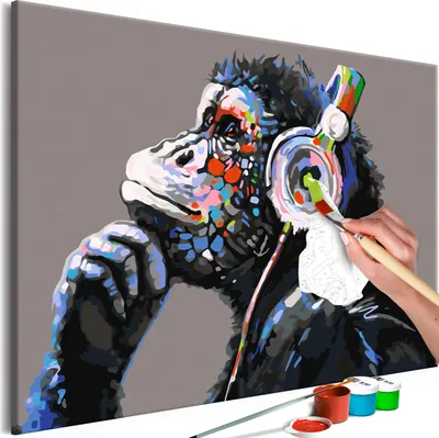 Immagine prodotto di Paint by numbers scimmia Banksy 50x40 cm set di pittura con telaio in legno su tela per adulti bambini dipinti a mano kit fai da te