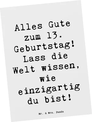 Produktbild von Mr. & Mrs. Panda Grußkarte Spruch 13. Geburtstag - Weiß - Geschenk, Ansichtskarten, Postkarten, Postkarte, Jubiläum, Kunstkarten, Happy Birthday, Glückwunsch, Feier
