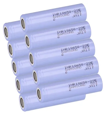 A stack of 10 cylindrical batteries.