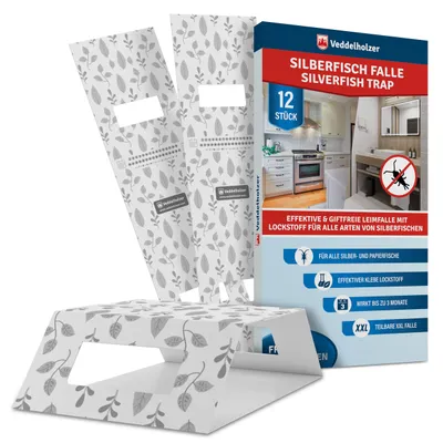 Produktbild von Veddelholzer XXL teilbare Silberfischfalle mit Köder Lockstoff 12 Stück Effektive Klebefallen Silberfische & Papierfische bekämpfen Giftfrei