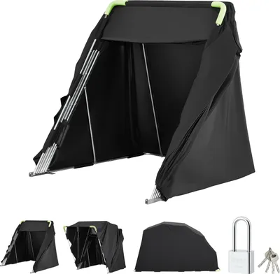Obrázek produktu pro SucceBuy, kryt na motocykl ve tvaru stanu, plachta o rozměrech 3460 x 1375 x 1900 mm, kryt s bezpečnostním zámkem, skládací stan z materiálu Oxford 600D, odolný kryt na motocykl s ventilačními okny, černý