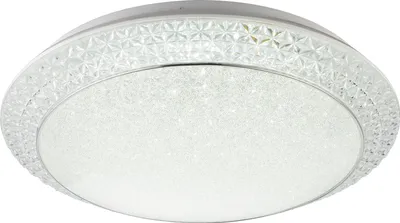 A close-up, studio shot of a white ceiling light with a decorative, textured rim.