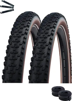 Produktbild von 2 x Schwalbe Smart Sam Fahrradreifen Double Defense ADDIX Performance Line Schwarz/Bronze 65-622 (29x2.60) + 2 x Schwalbe Schläuche SV19F-40 inkl. Reifenheber