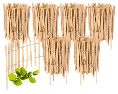 Produktbild von Gartenzaun zum Stecken aus Haselnüsse Zaun Garten Staketenzaun Beeteinfassung Holz  GD-0156 (6 Stück, 35 cm x 500 cm)