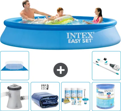 Immagine prodotto di Piscina gonfiabile rotonda Intex Easy Set - 305 x 61 cm - blu - incluso tenda con pompa - pacchetto manutenzione - filtro - telo di fondo - aspirapolvere