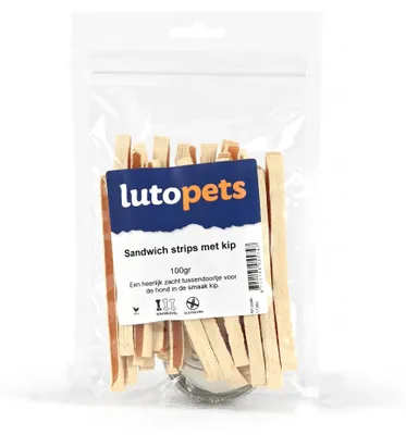 Productafbeelding van Lutopets Sandwichreepjes met kip – 100 g – Zachte snack voor honden