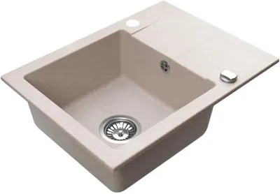 Produktbild von VBChome Granitspüle 59 x 44 cm Beige Einzelbecken Einbauspüle Reversibel Gesprenkelt Pflegeleichtes Spülbecken mit Siphon Ideal für kleine Küchen