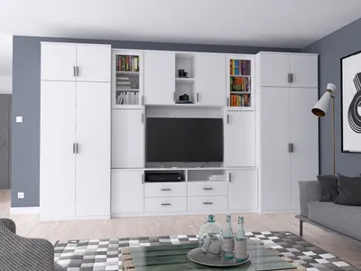 Produktbild von Meblast | Sawa Wohnwand; Weiß - Premium Beschläge | Möbel, Elegant, Premium TV-Möbel, Große Anbauwand, Schrankwand, Wohnzimmer-Set, Sonoma Eiche