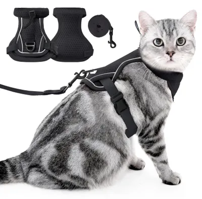 Imagen del producto de Arnés y correa para gatos, transpirable, talla S, con bandas reflectantes para mayor seguridad