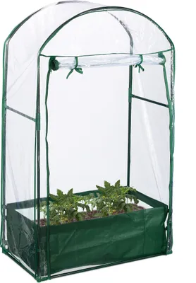Produktbild von Relaxdays Gewächshaus Balkon, Pflanzsack, HxBxT: 153 x 89 x 49 cm, Foliengewächshaus, PVC-Folie, Stahl, transparent/grün