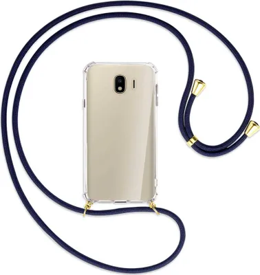 Produktbild von Handykette Backcover-Schutzhülle mit Band (Metall goldfarben) für Samsung Galaxy J4 2018 - dunkelblau