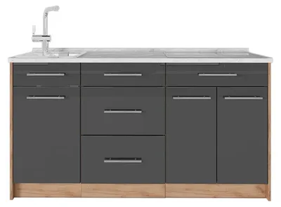Produktbild von Küchenblock Vicco Fame-Line Anthrazit Hochglanz 150 cm, AP Marmor, Model 65409
