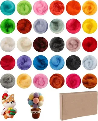 Produktbild von Naaldvilten-Set 30x10g Schafwolle Natur 30 Farben DIY
