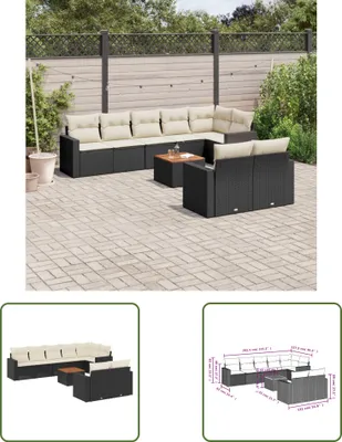Produktbild von The Living Store 9-tlg. Garten-Sofagarnitur mit Kissen Schwarz Poly Rattan