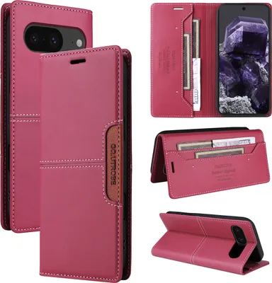 Produktbild von Handyhülle für Google Pixel 8 Hülle, Leder Flip Wallet Kartenfach Stand Schutzhülle Rot