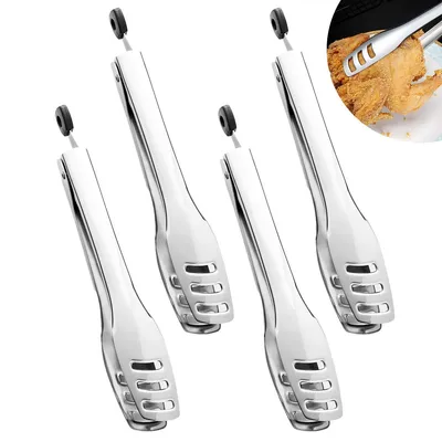 Produktbild von 4pcs Lebensmittelzangen, 27 cm lange Grillzangen aus 304 Edelstahl, ideal für Buffets, Hochzeiten, Partys, Salate, Kuchen, Brot, Grillen und mehr