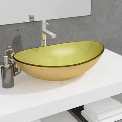 Produktbild von The Living Store Waschbecken Hartglas 54,5x35x15,5 cm Golden