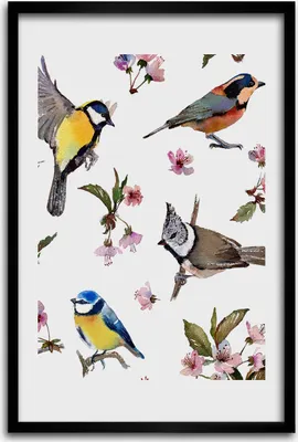 Produktbild von Bild - Bilderrahmen - 40 cm x 60 cm - MDF - Rahmen - Wandkunst - Vögel und Blumen