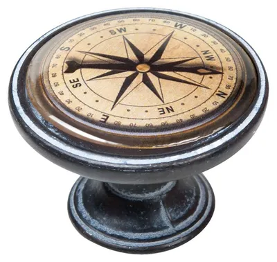 Productafbeelding van Meubelknop van zamac, diameter 37 mm, geoxideerd en ontlakt, kompasmotief. 1 set bestaande uit 12 stuks