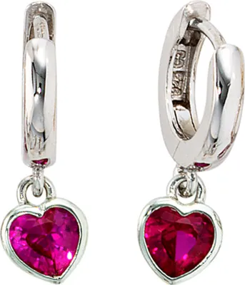 Produktbild von JOBO Creolen Herz 925 Sterling Silber rhodiniert 2 Zirkonia rot Ohrringe