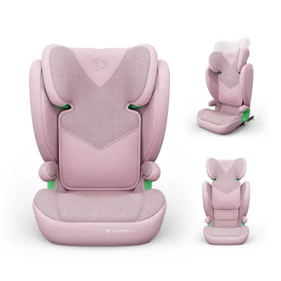Obrázek produktu pro Dětská autosedačka Kinderkraft JUNIOR FIX 2 PLUS, nastavitelná opěrka hlavy, H-GUARD, SPS, upevnění pomocí ISOFIX a bezpečnostních pásů, prodyšný potah AIR FLOW, růžová