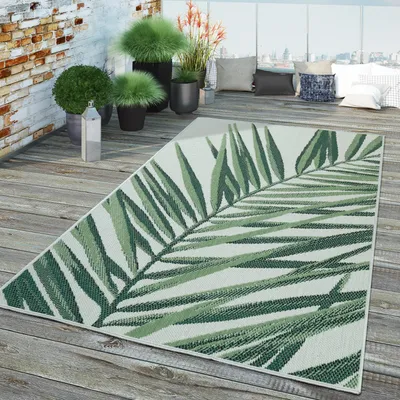 Produktbild von TT Home In-& Outdoor Teppich Wetterfest Balkon Küche Wohnzimmer Palmen Muster Modern Größe 100x200 cm