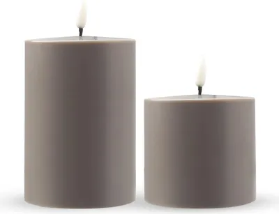 Produktbild von FlinQ LED-Kerzen mit beweglicher Flamme – wasserdicht & UV-beständig – für Innen & Außen – inkl. Fernbedienung mit Timer & Dimmfunktion – 2er-Set – Taupe