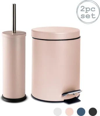 Produktbild von Harbour Housewares 2 Stück 3 Liter Badezimmer Treteimer & Toilettenbürste Set - Matte Rosa