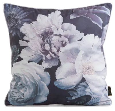 Zdjęcie produktu dla Poszewka welwetowa 45x45 cm fioletowo-czarna w kwiaty designerska