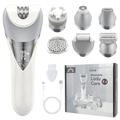 Produktbild von Epilierer Damen, 6-in-1 Gesichtsepilierer Kabellos, Nass & Trocken, mit Peelingbürste, Reinigungsbürste, Massagekopf, IPX7 Wasserdicht
