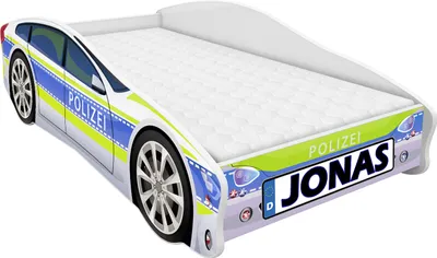 Obrázok produktu pre ACMA posteľ pre mladých Detská posteľ auto posteľ junior autá posteľ kompletná sada s lamelovým roštom a ochranou proti vypadnutiu matraca 160x80 cm - polícia -1 + NAME