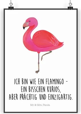 Produktbild von Mr. & Mrs. Panda Bild Flamingo Classic DIN A3 - Weiß - Geschenk, Kunstdruck, Rosa, Deko, wandkunst, Einzigartig, Spruch, wanddeko, Wandbild, Prächtig, Stolz