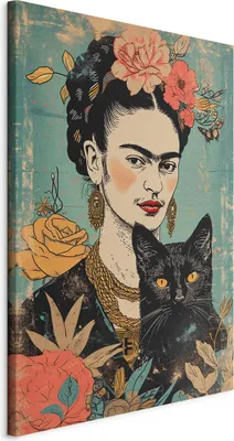 Produktbild von Wandbilder XXL Frida Kahlo 80x120 cm 1 tlg  Wand Deko Leinwand Bilder Groß Wohnzimmer Im japanischen Boho-Stil Frau Porträt Abstraktion h-H-10040-b-a