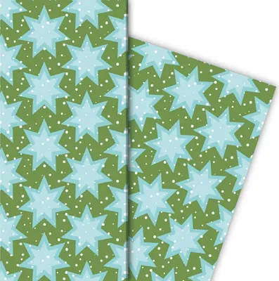 Produktbild von Sternen Geschenkpapier mit Schnee, grün - G4801, 32 x 48cm