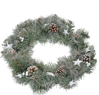 Produktbild von Adventskranz Dekokranz mit Kunstschnee 45cm Sterne Türkranz Kugeln Weihnachtskranz Kranz dekoriert