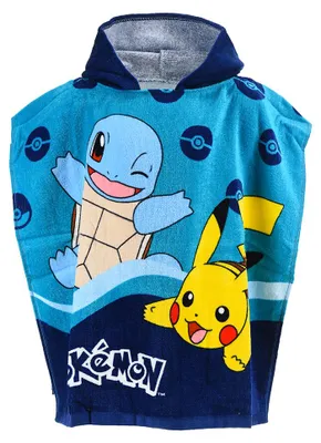 Produktbild von Pokemon Badeponcho Kinder 55x110 cm mit Kapuze Poncho Pikachu Schiggy