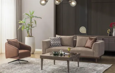 Produktbild von Sofagarnitur Dreisitzer Sessel Polstersofa Modern Stoffsofa Braun Set