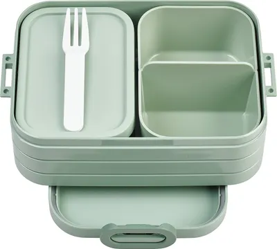 Produktbild von Mepal - Bento Brotdose Midi TAB - Brotdose mit Bento Box - Für 2 Sandwiches oder 4 Brotscheiben - Lunchbox für kleine Snacks & Reste - Brotdose Erwachsene Essenbox mit Fächern - 900 ml - Nordic sage