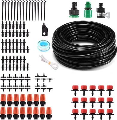 Productafbeelding van 10 meter, 127 stuks, druppelirrigatieset, automatisch irrigatiesysteem, tuirrigatiesysteem, zelfwaterende slang, tuingereedschap en -apparatuur