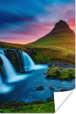 Produktbild von MuchoWow® Poster Wasserfall - Berg - Moos - Sonnenuntergang - Natur 120x180 cm - Kunstposter