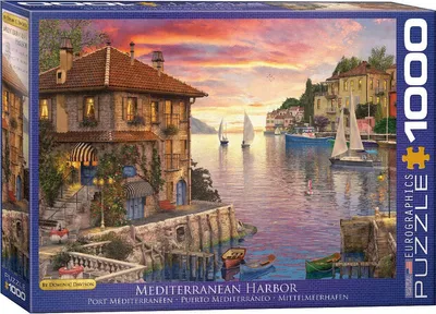 Produktbild von 1000 Teile Puzzle - Puzzle - Romantischer Mittelmeerhafen von Dominic Davison + Puzzle Alu Rahmen für 1000er
