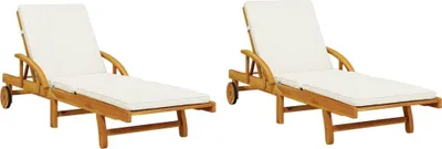 Image de vidaXL Bains de soleil 2 pièces avec coussins 200x68x83 cm bois massif acacia