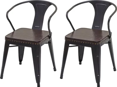Produktbild von 2er-Set Esszimmerstuhl MCW-H10d, Stuhl Küchenstuhl, Chesterfield Metall Kunstleder Industrial Gastronomie schwarz-braun