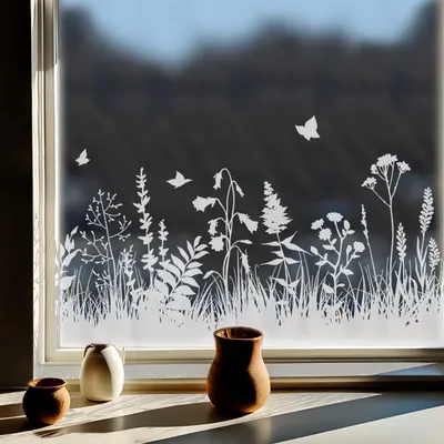Image de Décoration de fenêtre, motifs papillons et fleurs, 39x150 cm, printemps, PVC