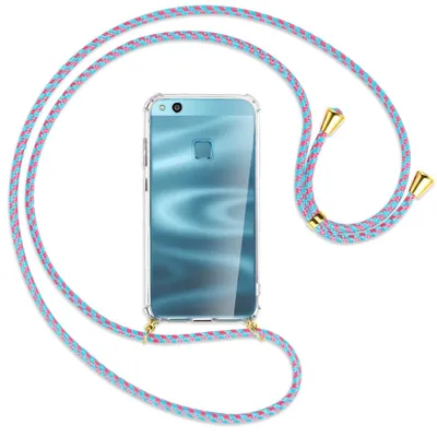 Produktbild von Handykette Backcover-Schutzhülle mit Band (Metall goldfarben) für Huawei P10 Lite - pink/mint