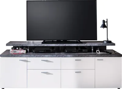 Produktbild von trendteam Media Mediatype Mood Weiß Melamin/Stone 180 x 66 x 47 cm