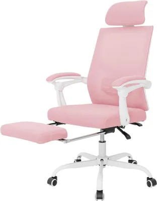 Obrázek produktu pro Ergonomická kancelářská židle - Kancelářská stolička - Pracovní židle - Kancelářská židle s podnožkou - Otočná židle, barva růžová