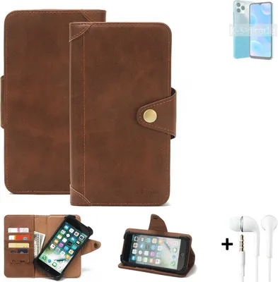 Produktbild von K-S-Trade Handyhülle + Kopfhörer für Blackview A95 Schutz Hülle Walletcase Bookstyle Tasche Case Handytasche Wallet Flipcase Cover PolyurethanBraun (1x)
