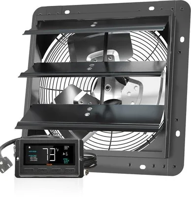 Image de Ventilateur d'extraction - Ventilateur mural de 30,5 cm - Moteur EC - Contrôle de vitesse variable - Régulation de la température et de l'humidité - Débit d'air de 1536 m³/h - Adapté pour serre et garage